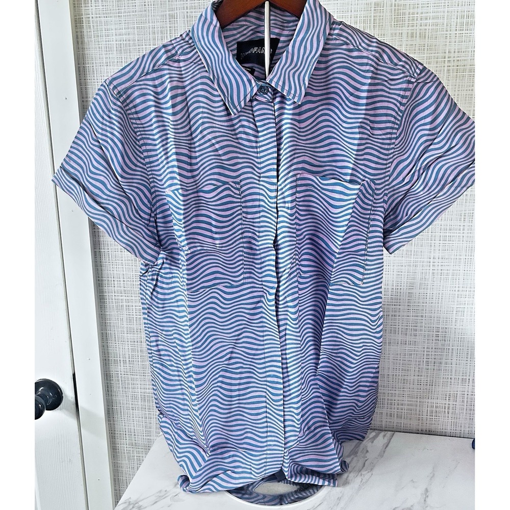 Wildfang The Essential Button Up Short Sleeve Sonic Print Pink Blue X-Small BBB